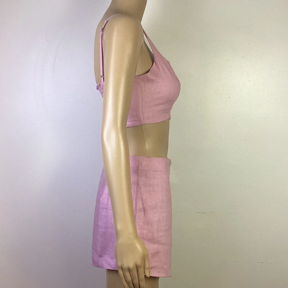 Reformation Two Piece Pink Linen Crop top & Skort Set Sz 0